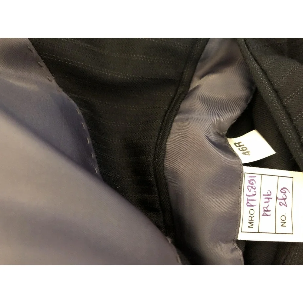 Henry Grethel Design Suit Mens 44R Black Pinstripe 2 Piece 2 Button Pleated